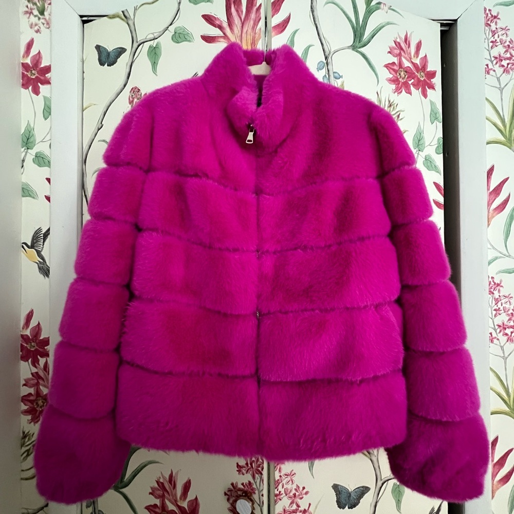 Generation Love Pink Faux Fur Jacket (Size : XL)